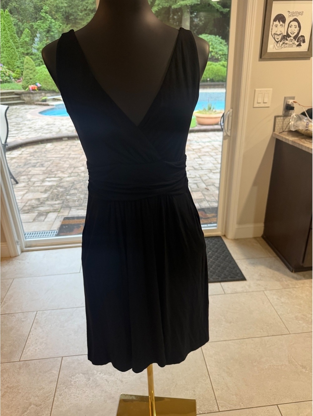 NWT Boden V neck jersey stretch black knee length midi dress 8P